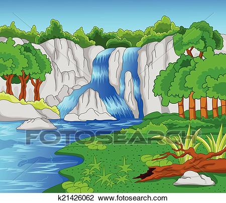 Beautiful waterfall Clipart.