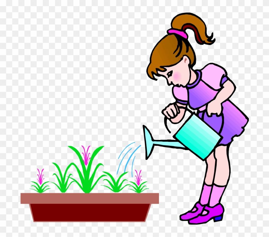 boy watering plants clipart