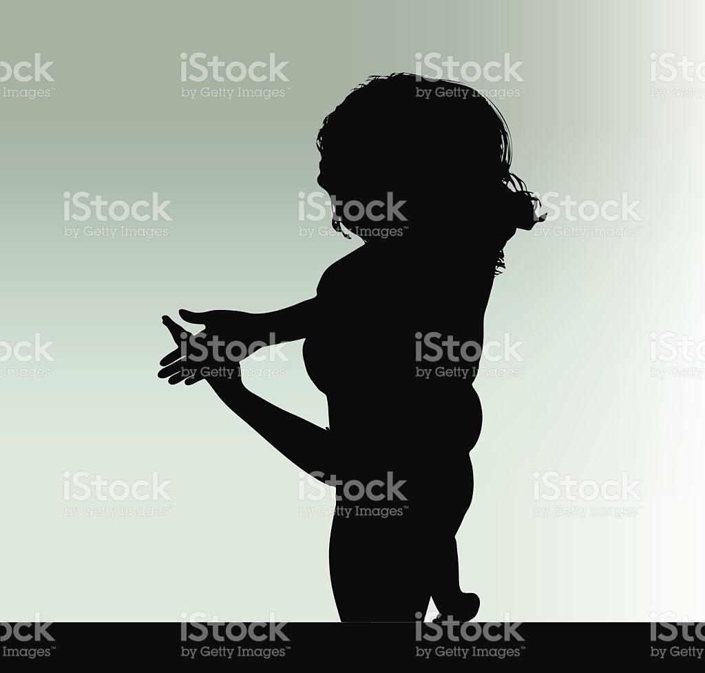 Woman Silhouette With Hand Gesture Explain stock vector art.