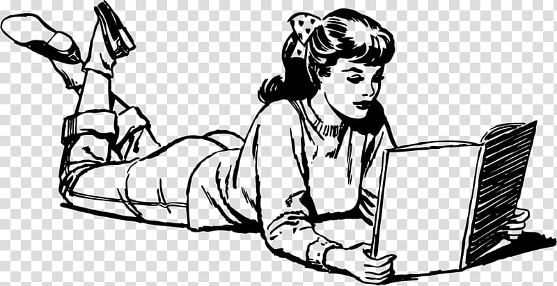 Vintage ladies, sketch of woman reading book transparent.
