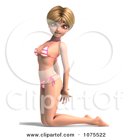 Clipart 3d Blond Woman Saluting In A Pink Striped Bikini.