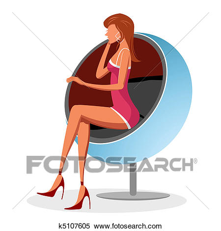 Woman sitting on sofa and calling on phone Clipart.