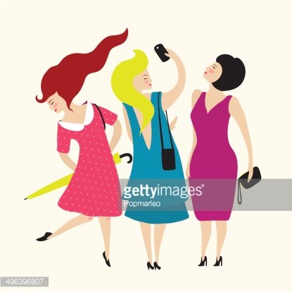 Three Young Women Friends Club Clipart Image.