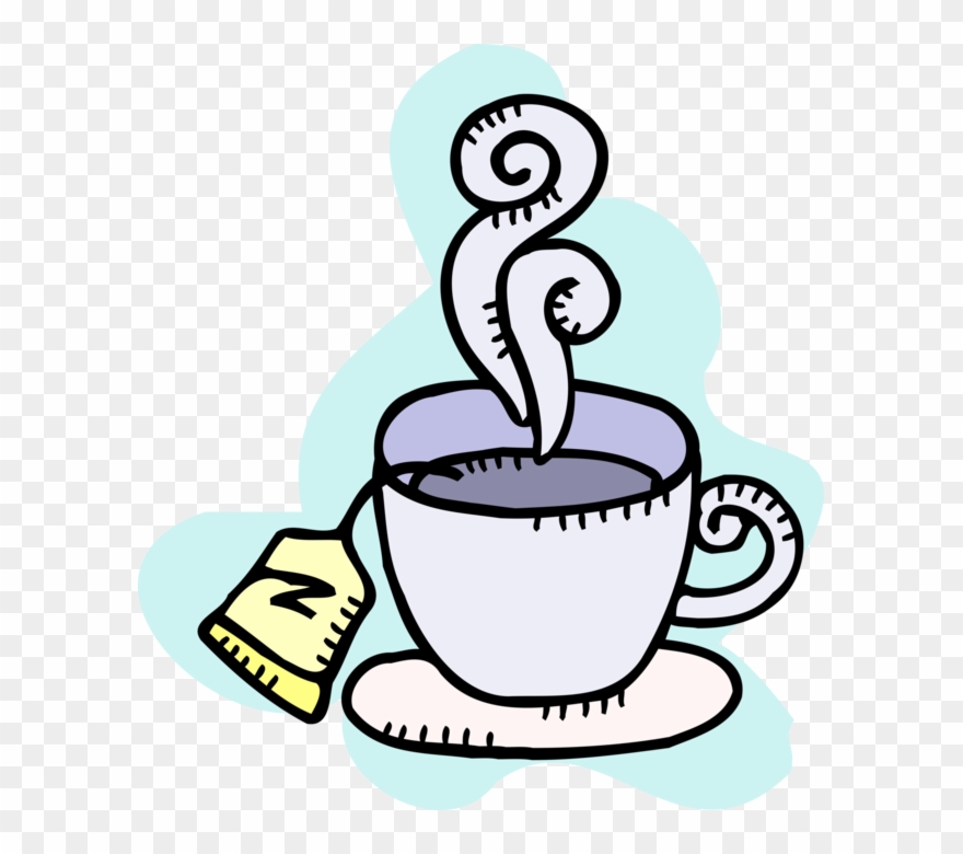 Vector Illustration Of Hot Cup Of Tea In Teacup With.