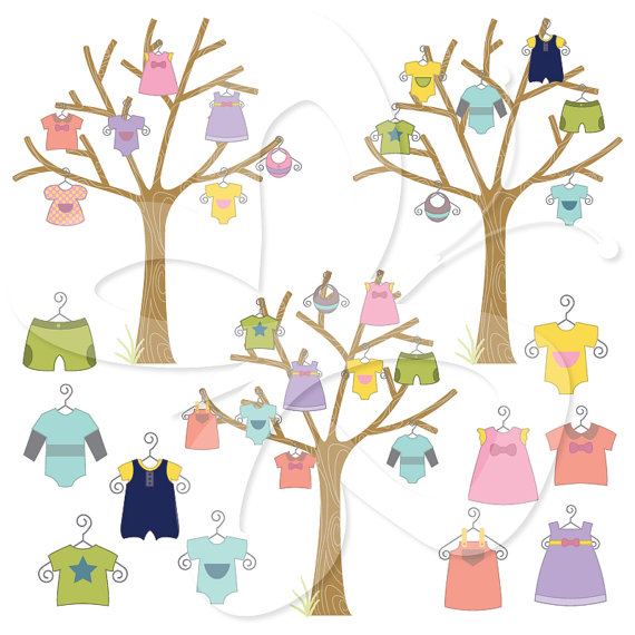 Baby Clothes Trees Digital Clip Art Clipart by CollectiveCreation.