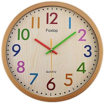 Foxtop Silent Non Ticking Kids Wall Clock, Battery Operated Large Colorful  Decorative Clock for Kids Nursery Room Bedroom School Classroom 12 Inch.
