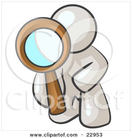 Clipart Illustration of a White Man Kneeling On One Knee To Look.