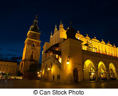 Picture of Cloth Hall or Sukiennice in Krakow by night.