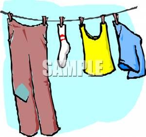 Clothing Hanging on a Clothesline.