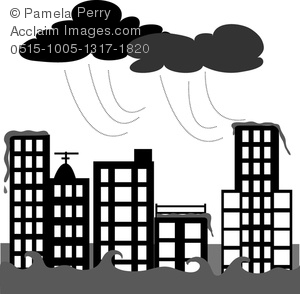Clip Art Image of a City Being Flooded in a Rainstorm.