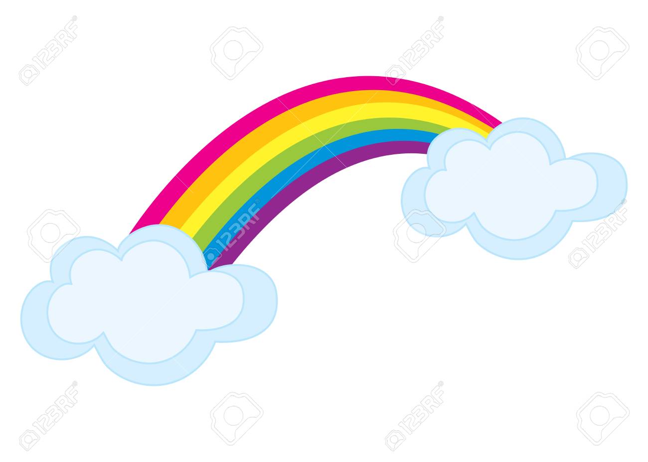 Vector colorful rainbow with clouds. Rainbow clipart. Rainbow...