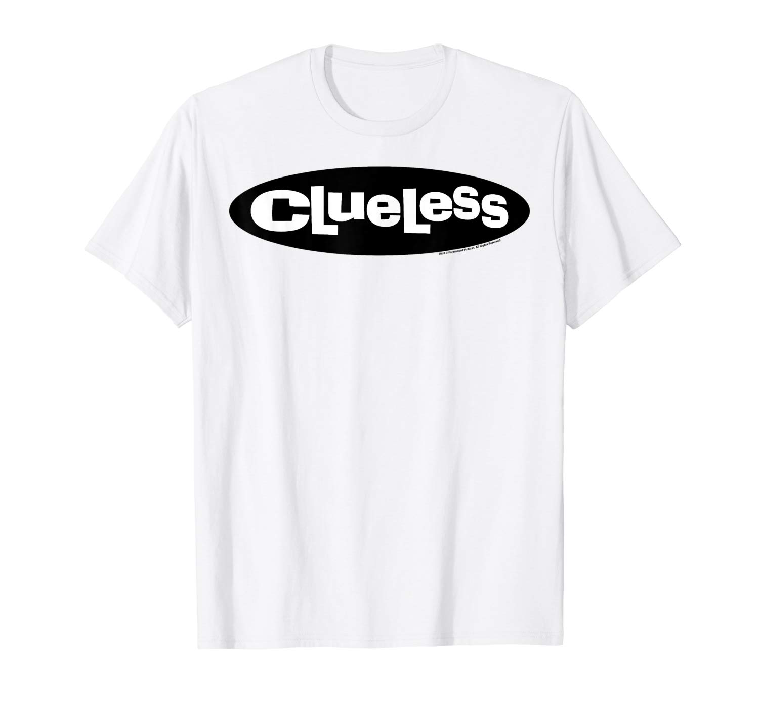 Clueless Logo Black Circle White Letters Graphic T.