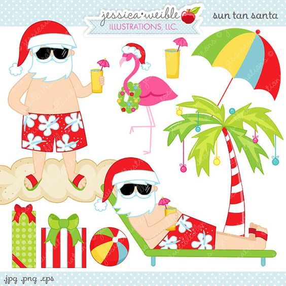 Sun Tan Santa Cute Digital Clipart.