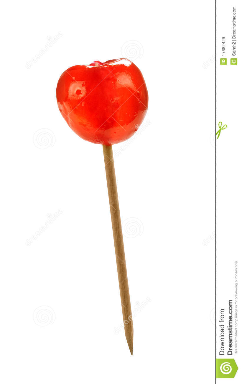 Glace Cherry On Stick, Isolated Royalty Free Stock Images.