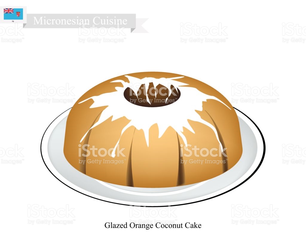 Glazed Orange Coconut Cake Micronesian Famous Dessert stock vector.