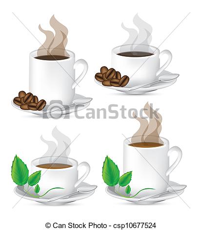 Vector Illustration of Cups of tea and coffee.