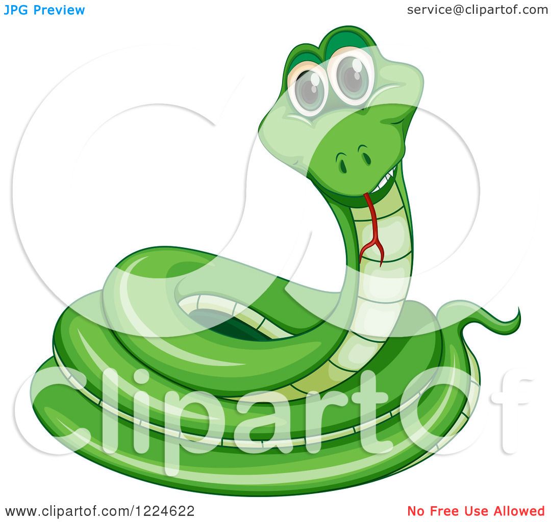 Clipart of a Happy Green Coiled Snake.