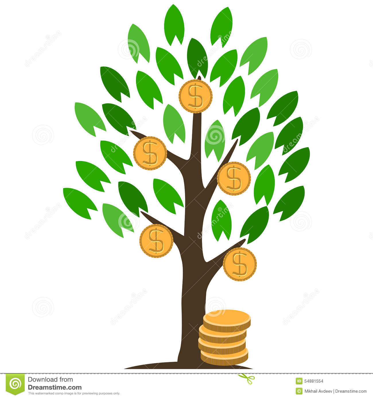 Зеленое дерево с монетами
