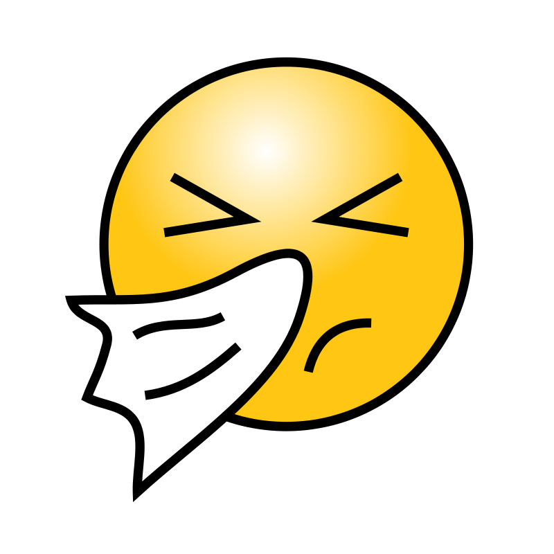 Free Clipart: Smiley Face with a Cold, Sneezing into.