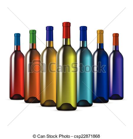 Clip Art Vector of Color Glass Wine Bottles.