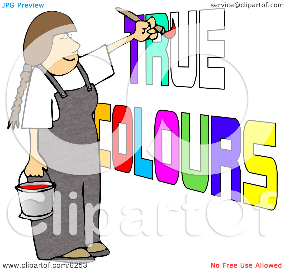 Female Painter Painting True Colours on a Wall Clipart Picture by.