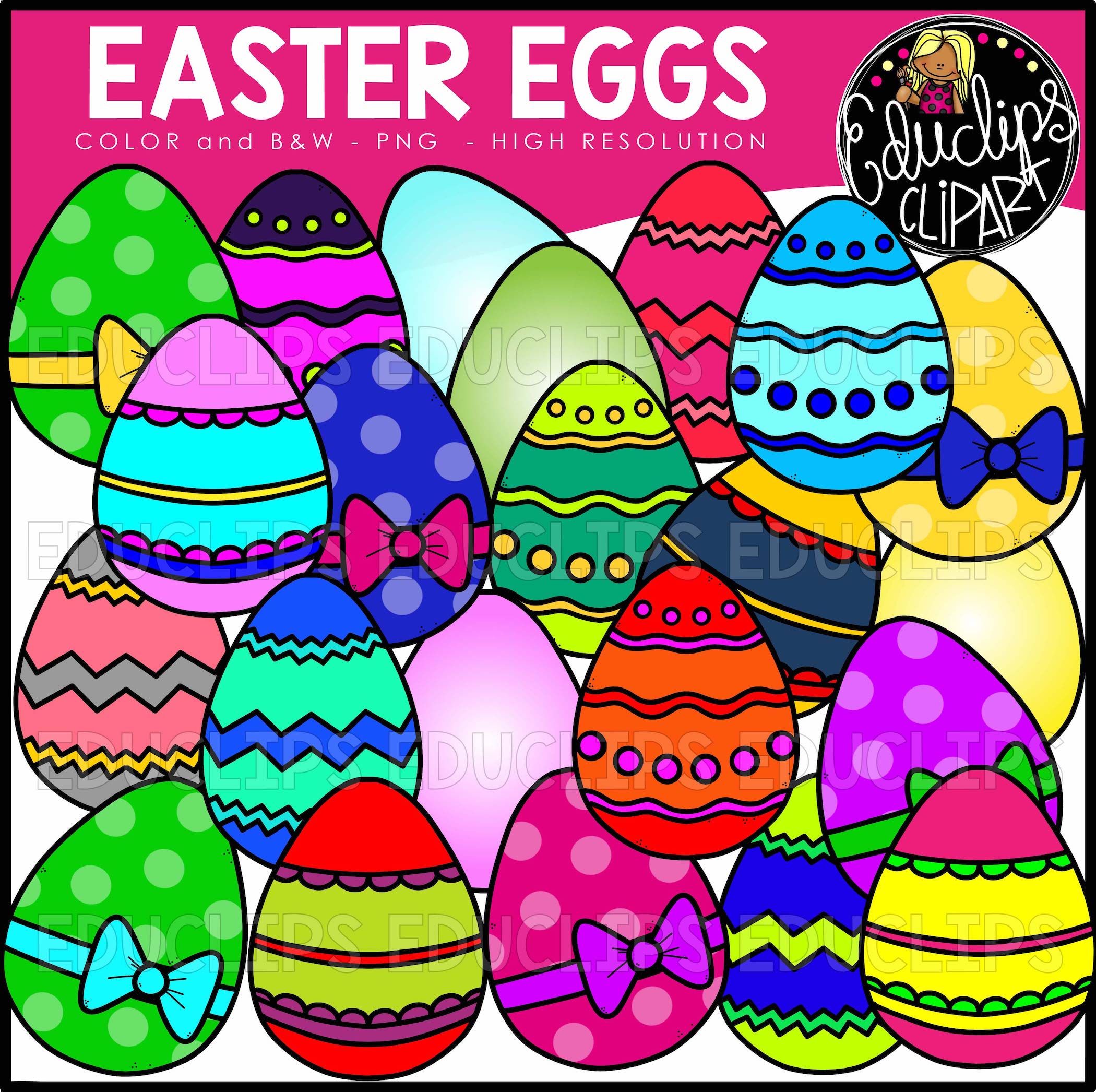 Easter Eggs Clipart Bundle (Color and B&W).