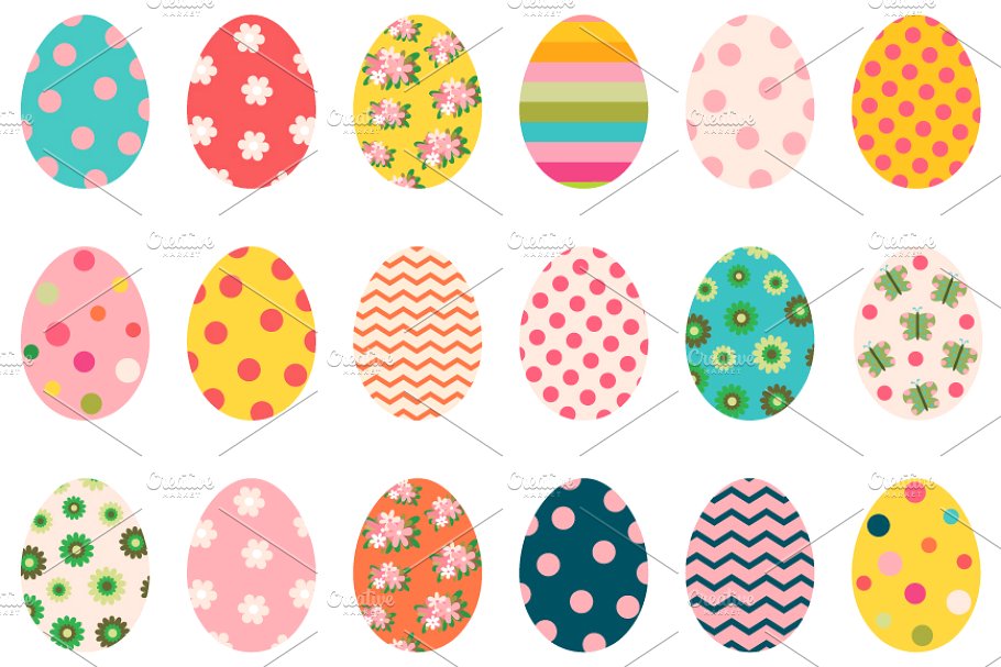 Colorful Easter eggs clip art set.