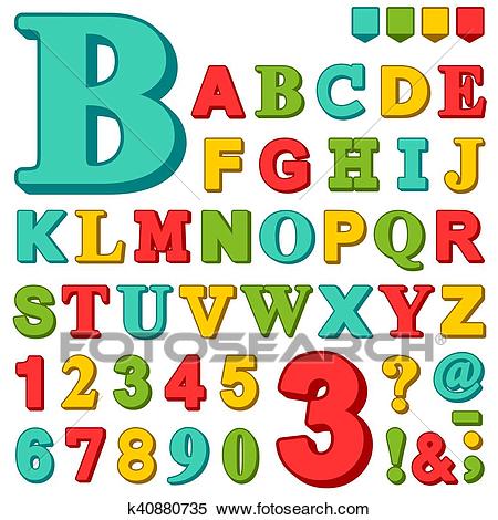 Brightly colored alphabet letters and numbers Clipart.