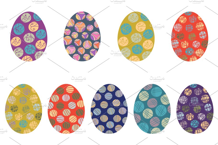 Colorful Easter eggs clipart set.