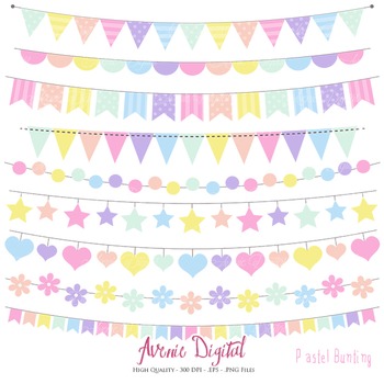 Pastel Rainbow Bunting Banner Clipart Scrapbook Vector Colorful Party Clip  art.
