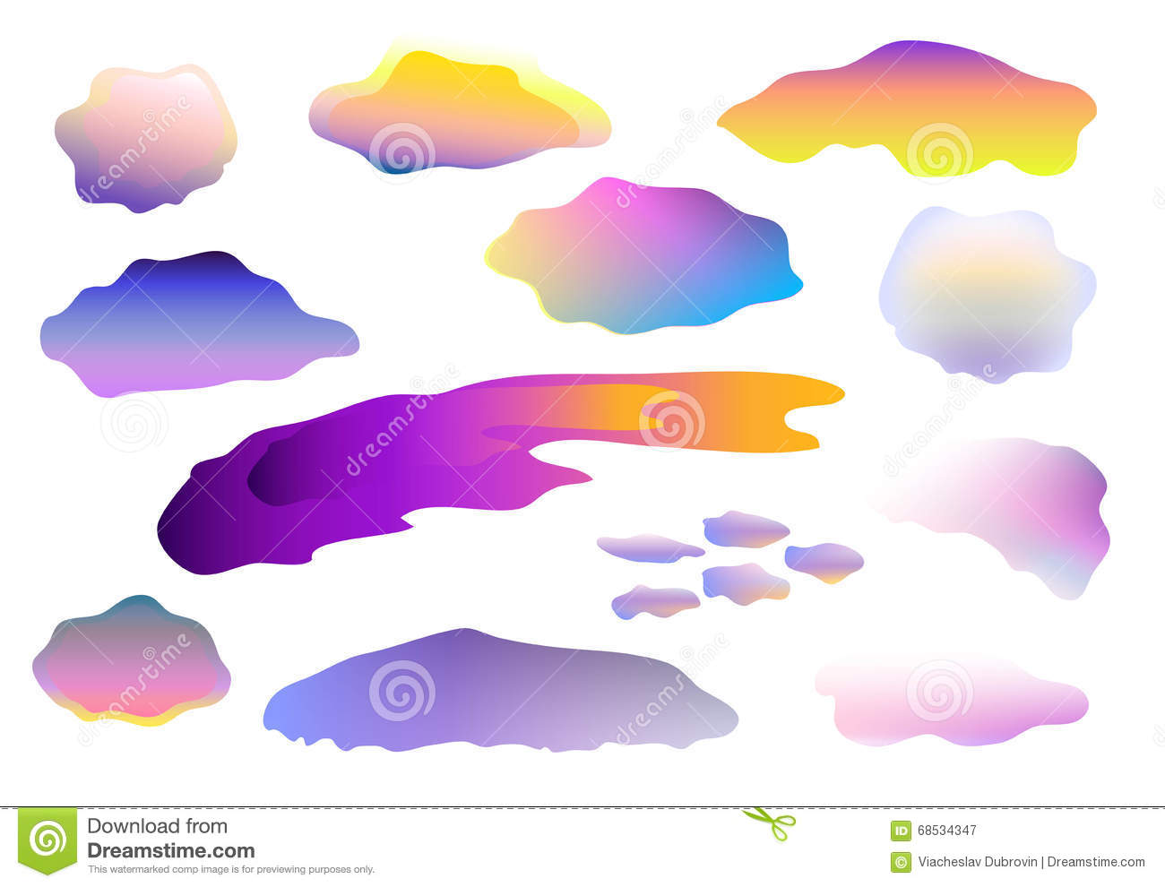 Colorful Clouds Clip Art On White Background, Clouds On White. Colorful Clouds Clip Art On White Background, Clouds On White.