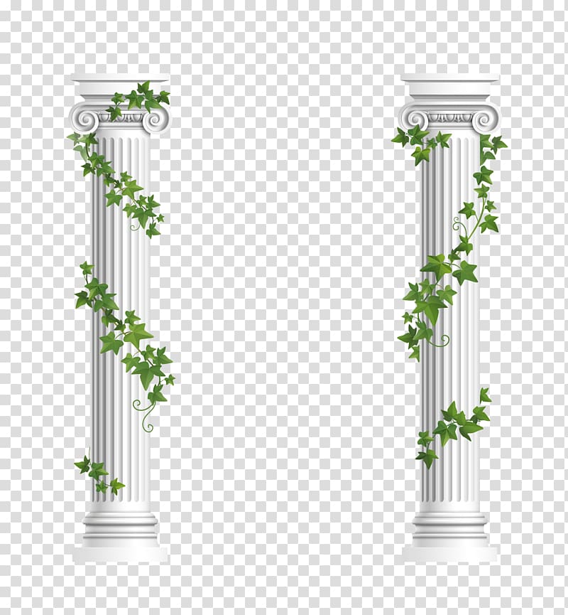 Two white pillars, Column Ionic order Euclidean , Decorative columns.