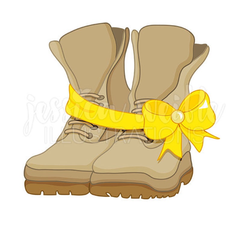 Solider Boots Digital Clipart, Military Clip art, Memorial Graphics,  Solider Clipart, Army Boots, Yellow Ribbon Boots Illustration, #198.