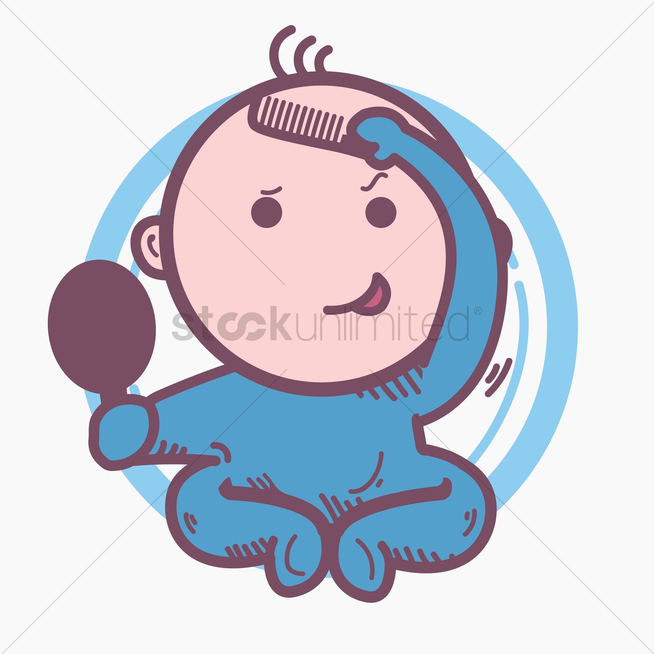 Free Baby combing hair Vector Image.