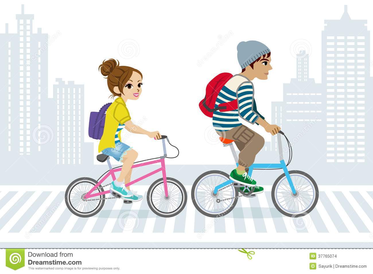 Couple Commute By Bicycle,in City Life Stock Images. Couple Commute By Bicycle,in City Life Stock Images.
