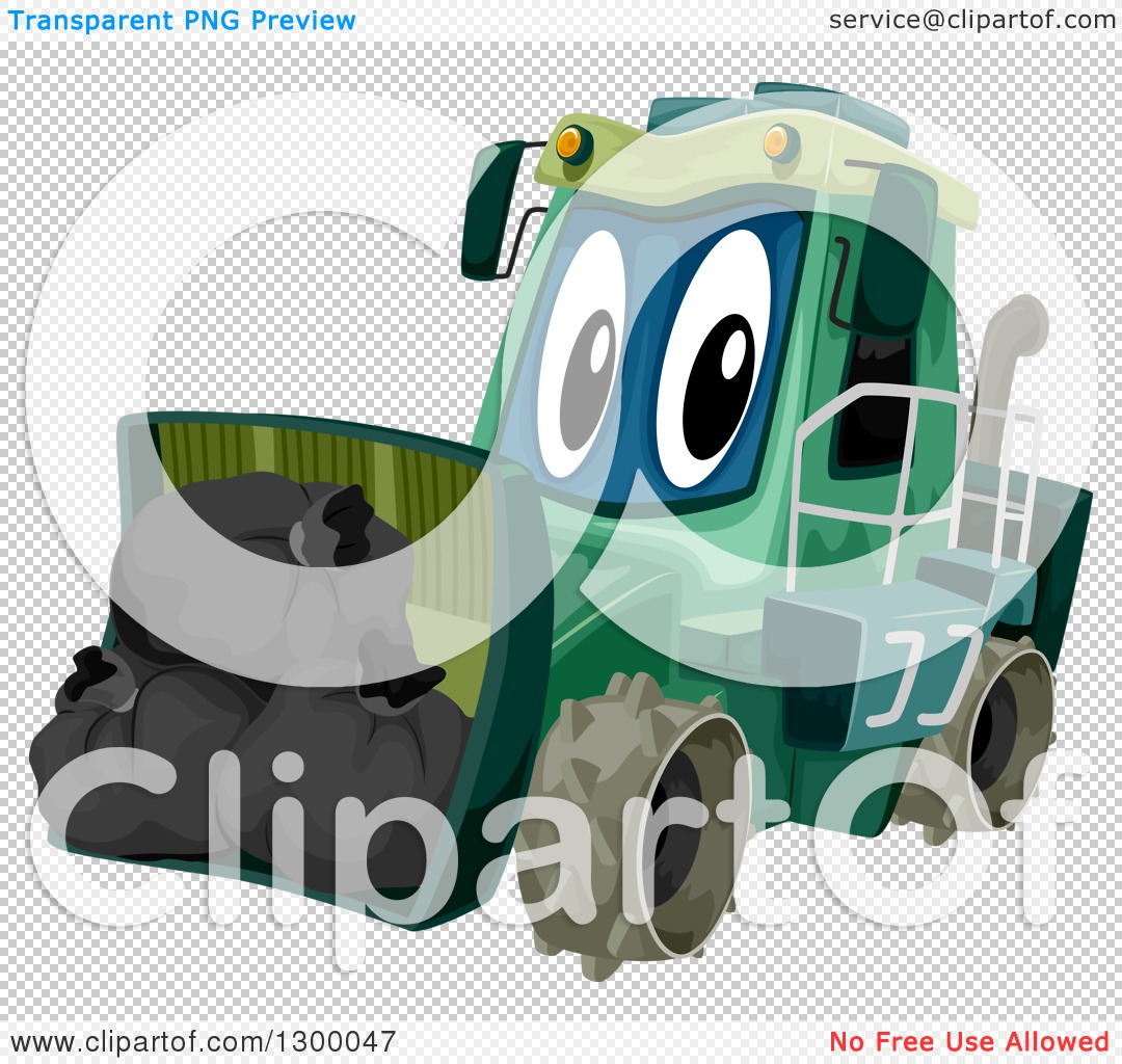Clipart of a Cartoon Garbage Compactor Tractor with a Load.