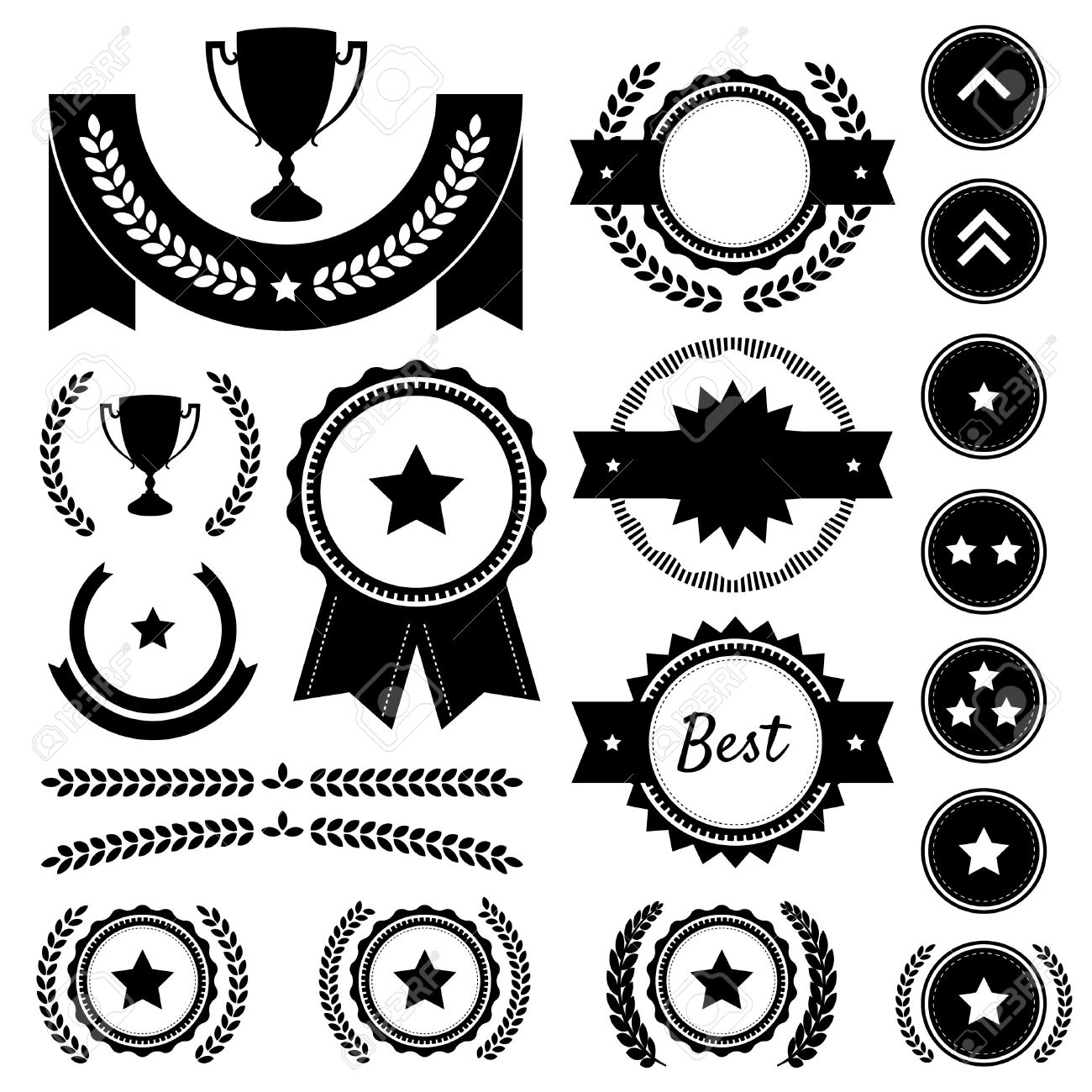 Set Of Achievement Award Silhouettes Includes Various Badges.
