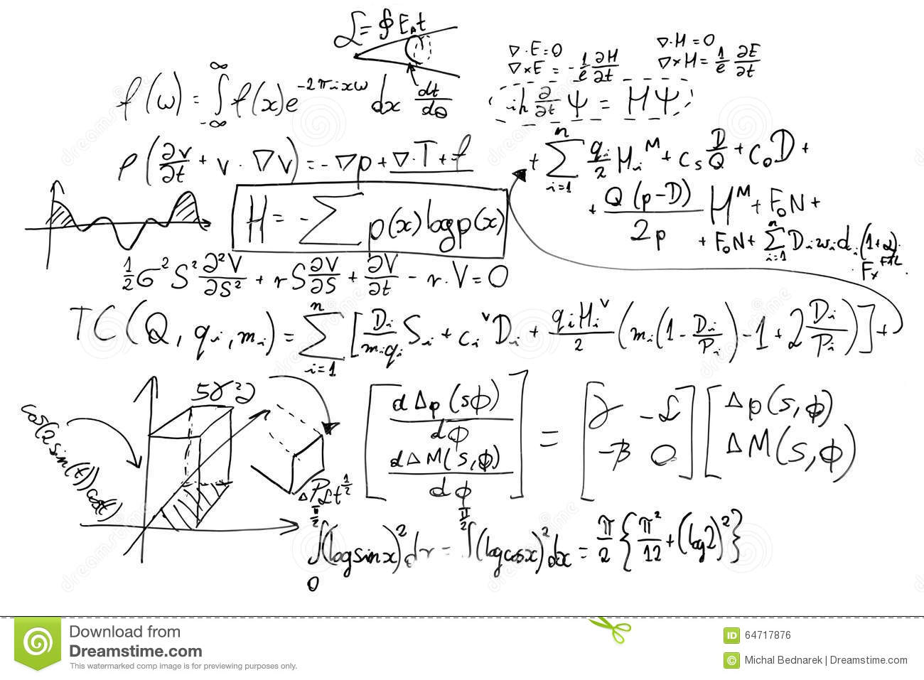 Complex Math Formulas On Whiteboard. Mathematics And Science With.