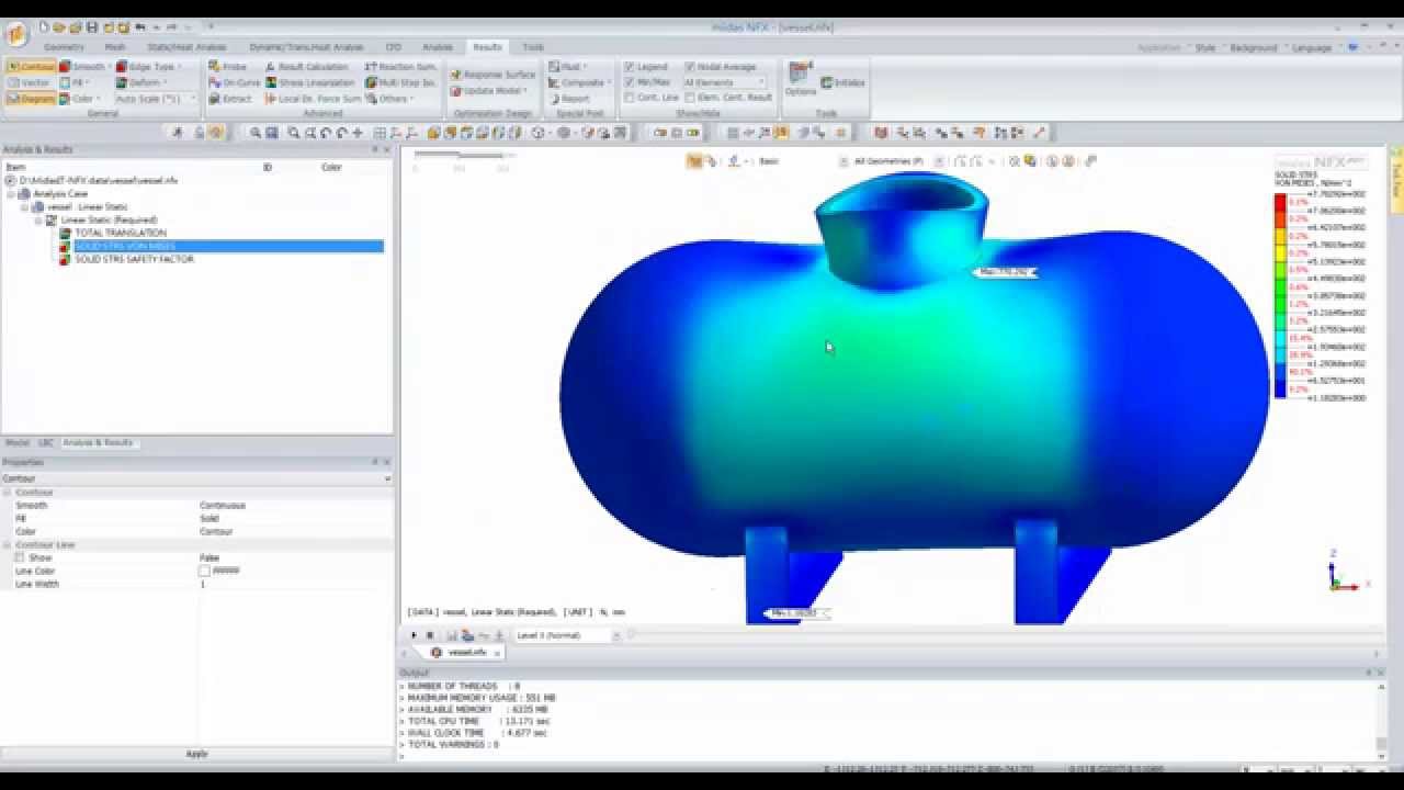 Pressure Vessel linear static finite element analysis for.