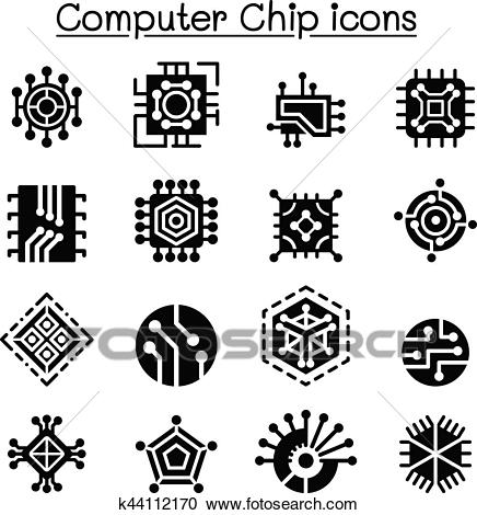 Computer Chips and Electronic Circuit icons Clipart.