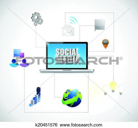 Clip Art of social media computer access diagram connection.