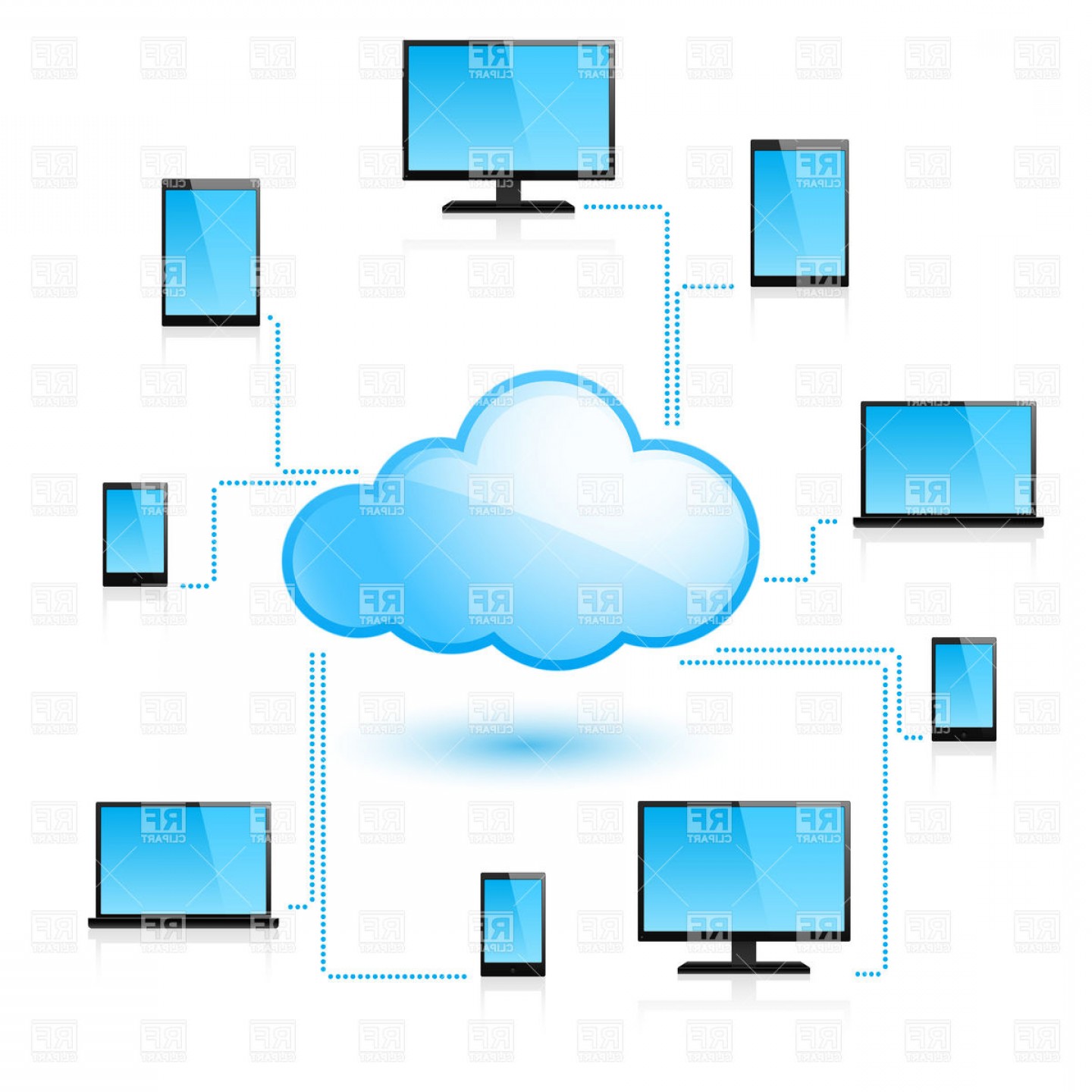 Cloud Computing Laptop Smartphone And Computer Network Vector.