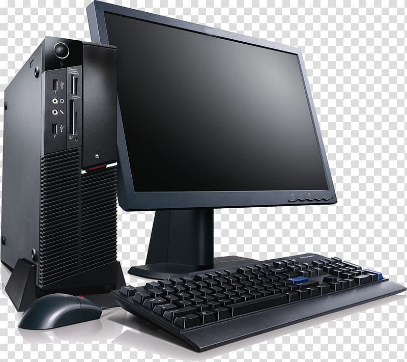 Black computer tower, flat screen monitor, and black computer.