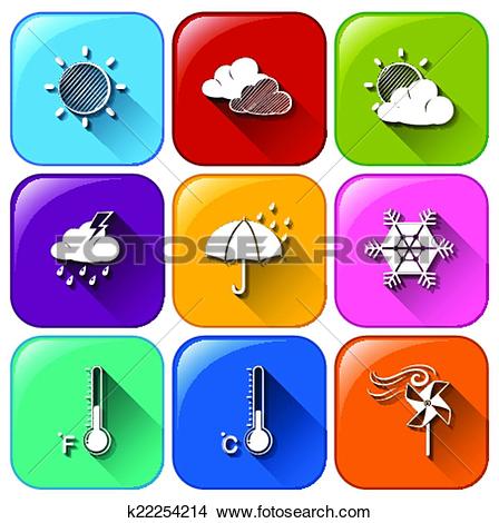 Clipart of Icons with the different weather conditions k22254214.