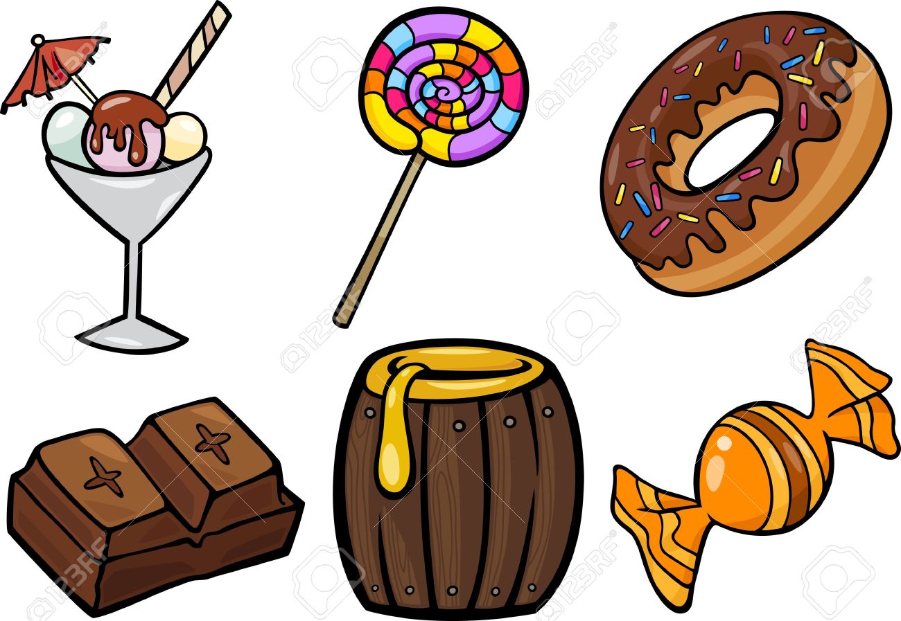 Cartoon Illustration Of Sweet Food Or Confectionery Candies.