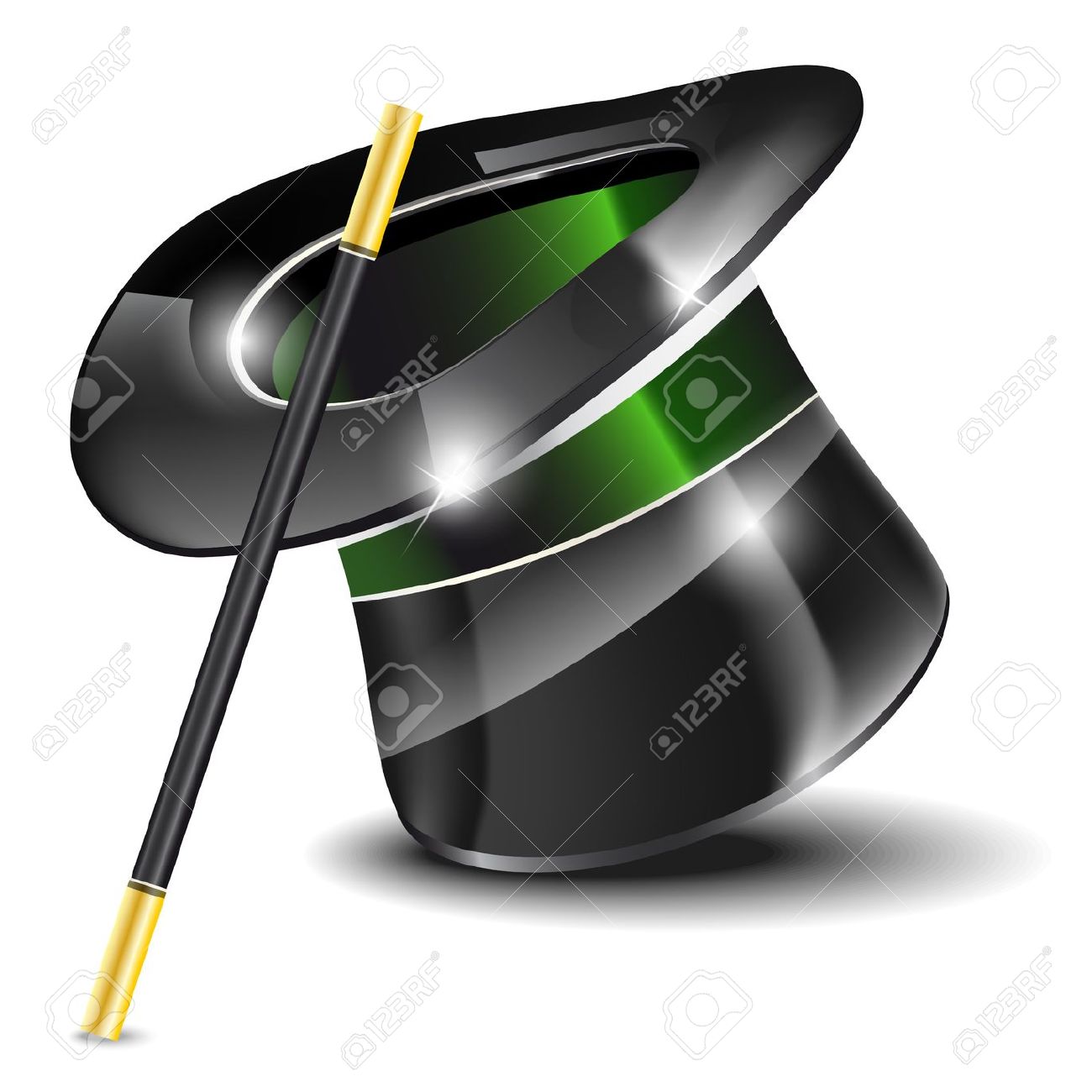 Glossy Magic Hat And Wand On White Background.