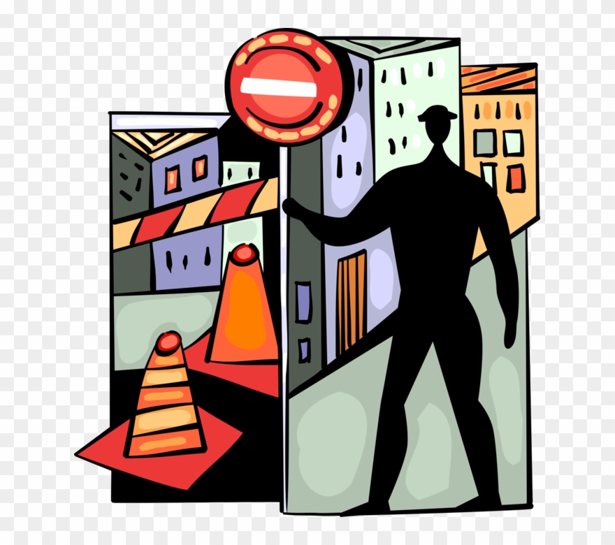 Construction Crew With Traffic Barriers Image Illustration.