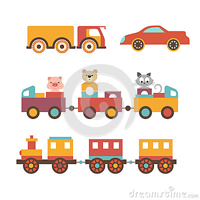 Vector Set Clip Art Construction Machinery Of Toys For Children.