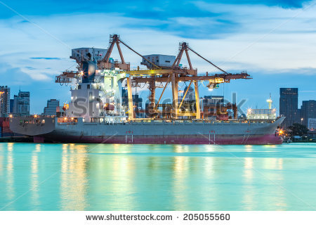 Industrial Container Cargo Freight Ship Working Stock Photo.