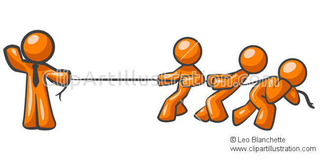 ClipArt Illustration Orange Man Tug of War Contest With Superhuman.
